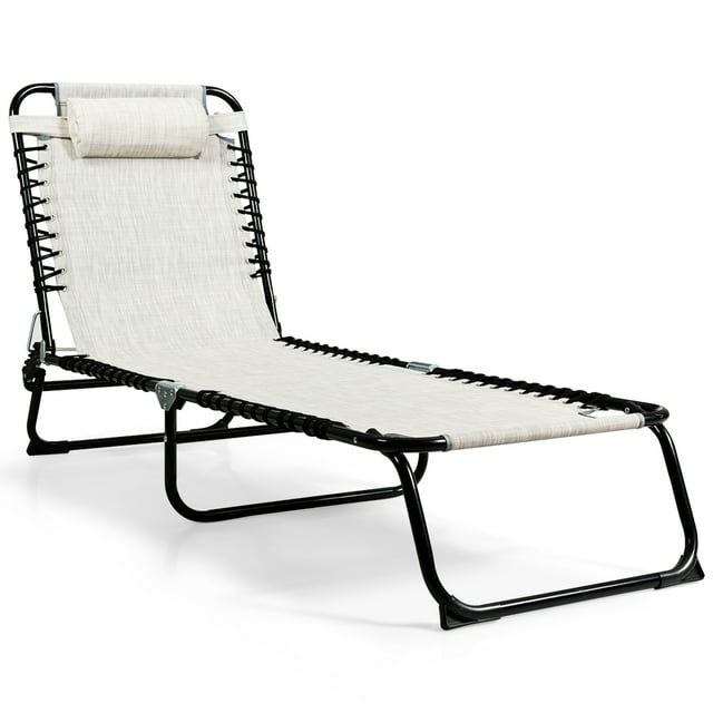 Patiojoy Chaise Longue de Patio Pliante Réglable pour Bronzage et Camping avec Oreiller Gris