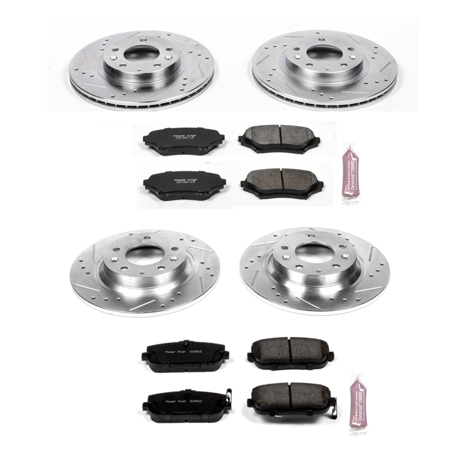 Power Stop Front and Rear Brake Kit with Drilled & Slotted Rotors and Ceramic Brake Pads K4098