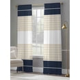 thumbnail image 4 of Navy Beige Striped Semi Sheer Window Curtains 96 Inches Long, Gradient Geometric Blue White Rod Pocket Voile Silky Chiffon Curtain Light Filtering Drapes for Living Room, Kitchen, 52"x96", 2 Panels, 4 of 9
