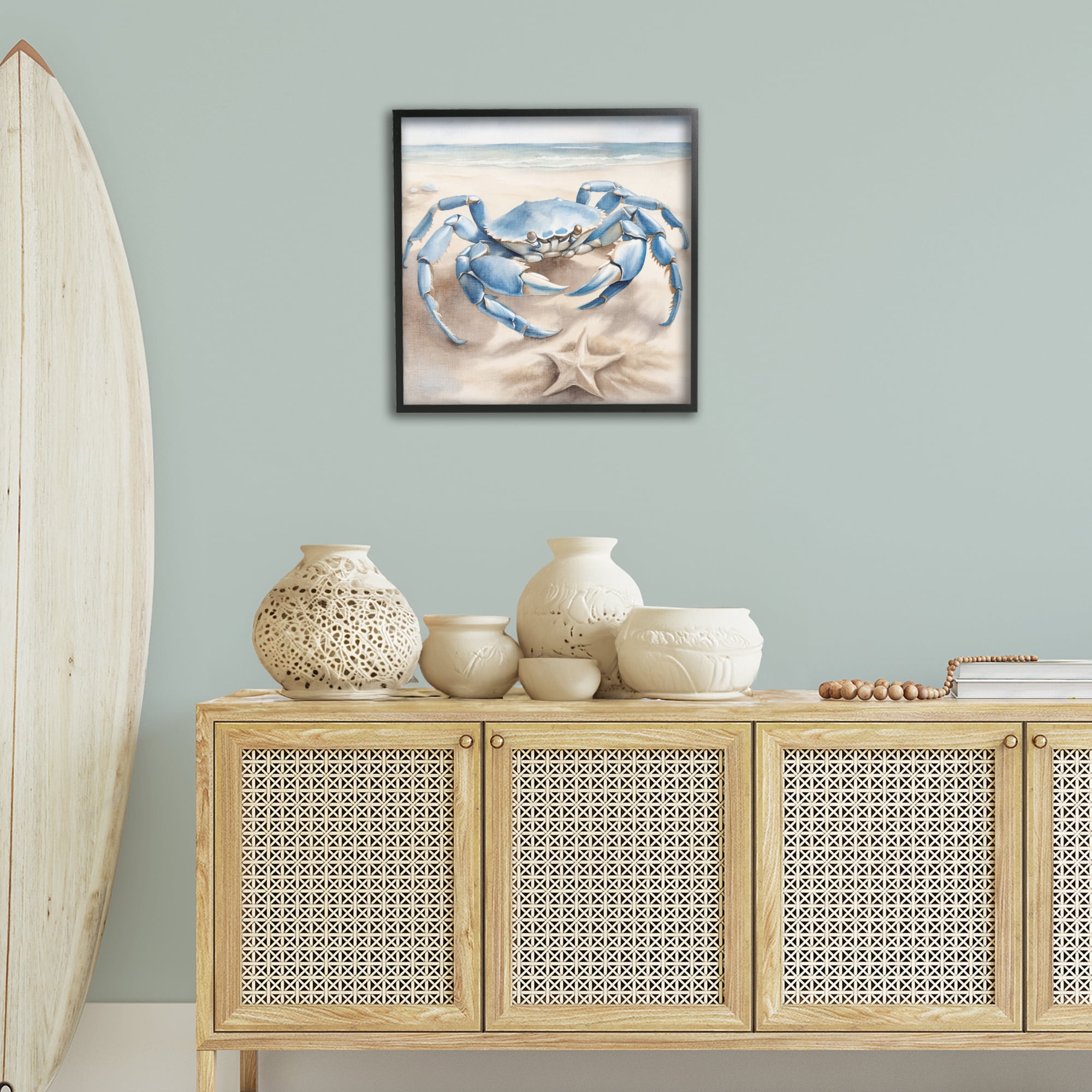 Stupell Industries Crab & Starfish on Beach Animals & Insects Painting Black Framed Art Print Wall Art, 24 x 24