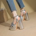 thumbnail image 4 of SACFOF Chunky Platform Heels for Women Open Toe Bow Heels with Ankle Strap Wedding Party Office Summer Sandals, 4 of 6