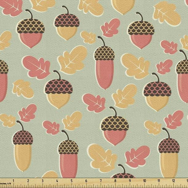 Acorn Upholstery Fabric by the Yard, Symmetrical Nature Flora