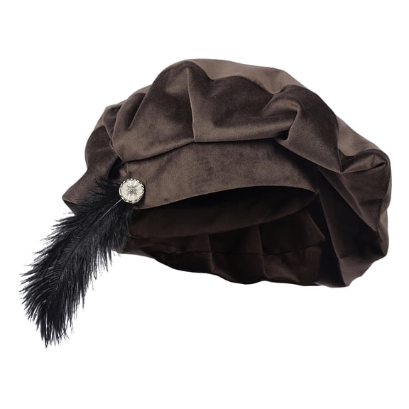 OJSFQUFP Men's Feather Hat Retro Flat Top Beret Medieval Costume Headdress