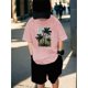 thumbnail image 1 of Camiseta con estampado de palmera tropical para niño - Cuello redondo informal, manga corta, estilo veraniego para uso diario, escuela, viajes y actividades al aire libre, rosa claro con estampado t, 1 of 5