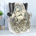 thumbnail image 4 of Vintage Boat Soft Flannel Fleece Throw Blanket, Courage Theme with Old Ornamental Ship with Roses Birds Anchor Windrose, Cozy Plush for Indoor and Outdoor Use, 50" x 60", Beige and Grey, by Ambesonne, 4 of 5