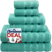 American Soft Linen 6-Piece 100% Turkish Genuine Cotton Premium & Luxury Towel Set for Bathroom & Kitchen, 2 Bath Towels, 2 Hand Towels & 2 Washcloths [Worth $72.95] - Turquoise Blue