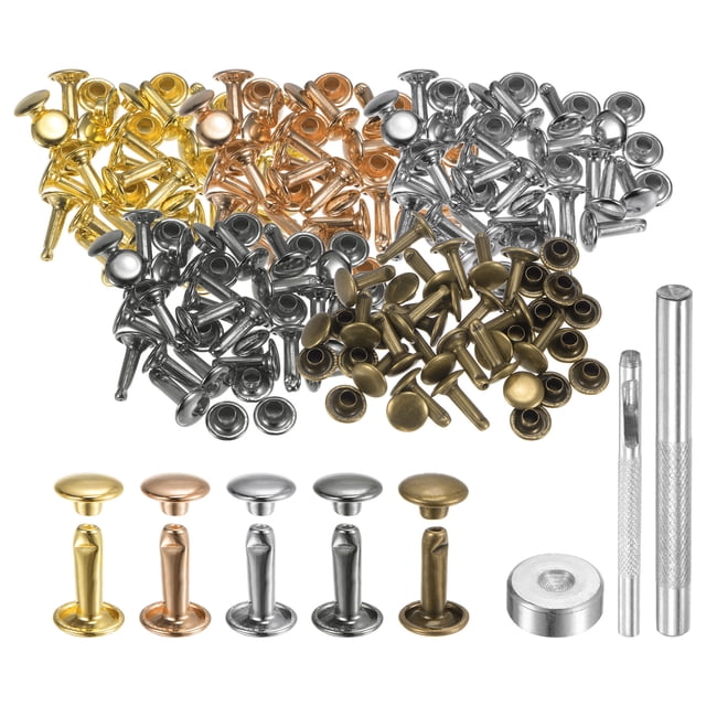 100 Sets Remaches de Cuero 8mm x 12mm Metal con 3 Herramientas de Instalación Multicolores para Manualidades de Cuero