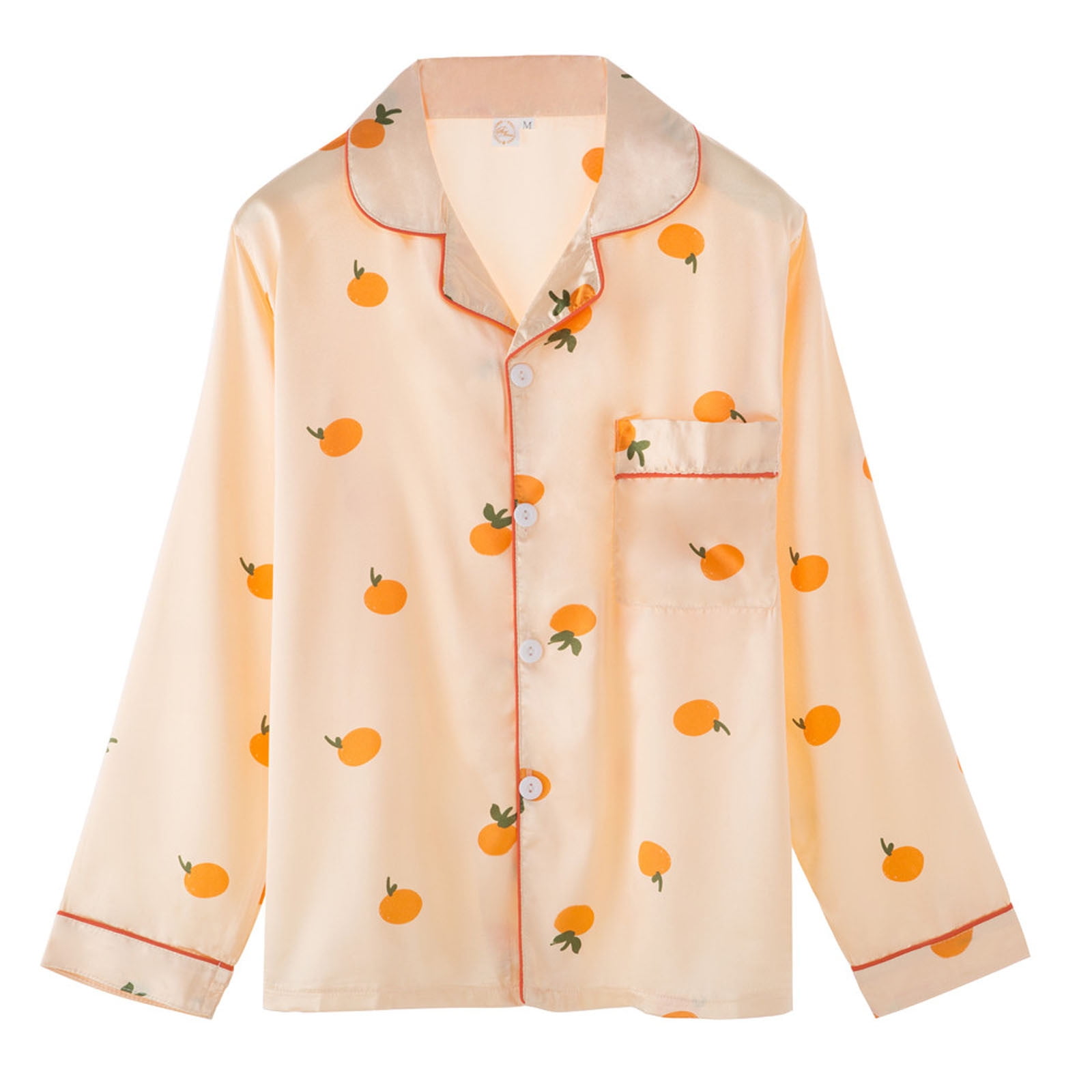 BONIXOOM Womens Christmas Pajamas Christmas Pajamas Sleepwear None Long Sleeve Sleepwear Sets Solid Orange L