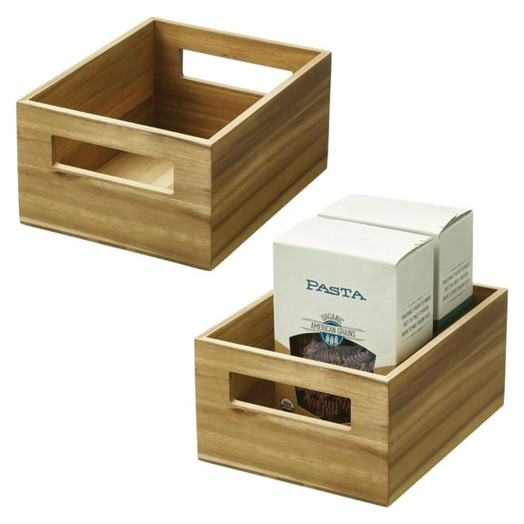 iDesign Acacia Handle Bin 10x8x5, Set of 2