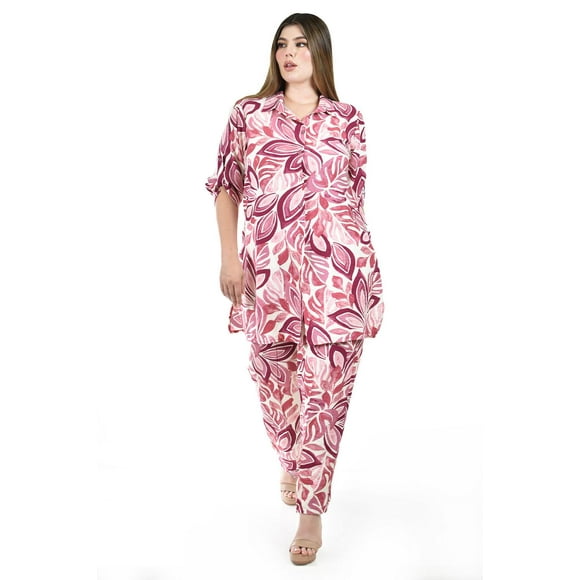 Set estampado de hojas Roman Fashion /Tallas Extras, 2526 (Vino) vino 42