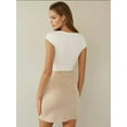 thumbnail image 3 of High Waist Mini Suede Skirt with Slit, 3 of 6