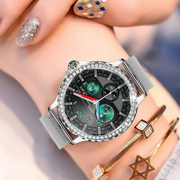 Smart Watch for Women with Diamonds,1.3" HD Screen Smart Watch,Bluetooth Playback,Health and Fitness Tracking,IP68 Water Smartwatch Compatible with Android & iOS