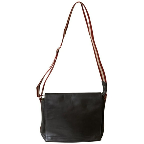 Pre-Owned BALLY Striped Strap Leather Shoulder Bag Brown Men's