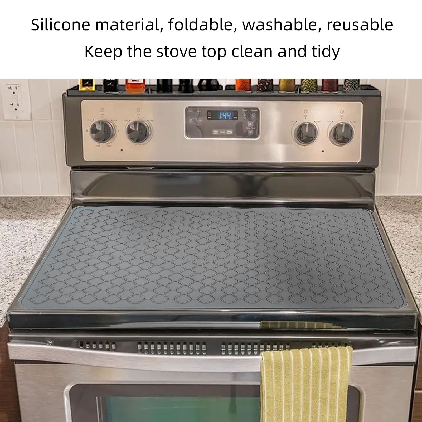 Nieyigj 27.8x19.9in / 70.5x50.5cm Silicone Stove Top Cover for Electric Range, Heat Resistant Dish Drying Mat for Kitchen Counter, Gray Cooktop Protector