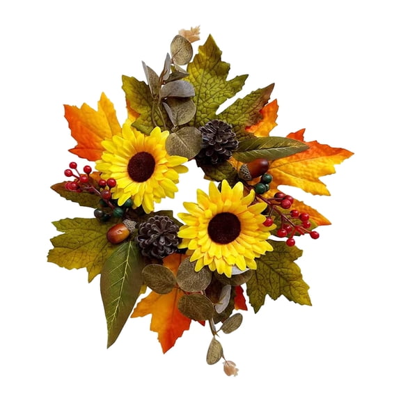 Sunflower Candle Rings Wreaths Fall Candle Rings Thanksgiving Day Ring Holder With Maple Leaves Wreath Mini Autumn Arti Fi Ci A L For Wedding Door Tabletop Decoration