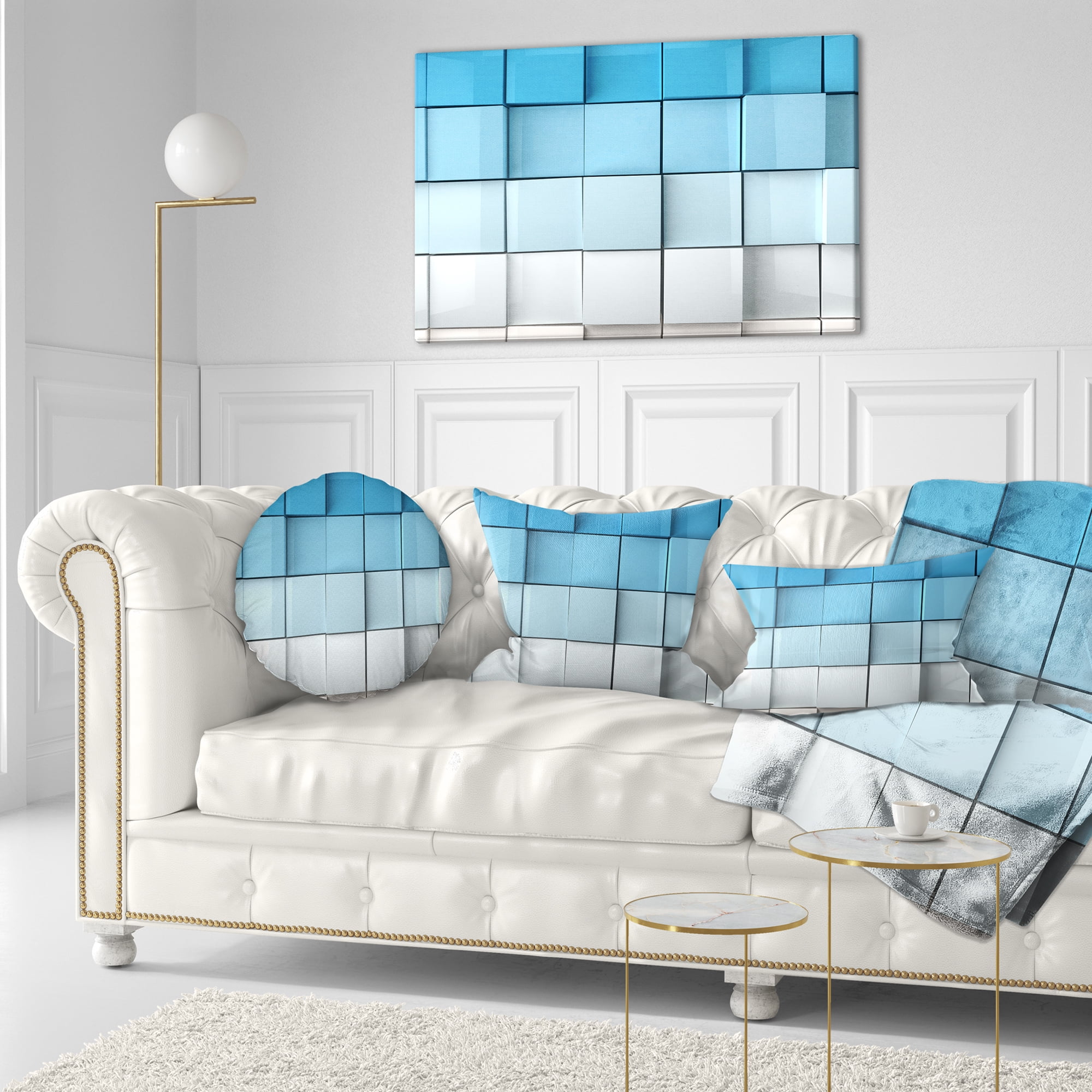 Designart Blue and White Mosaic Cubes - Contemporary Throw Pillow - 12x20