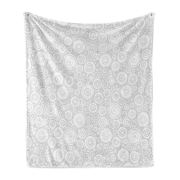 Grey Soft Flannel Fleece Throw Blanket, Different Sized Circles and Rounds Simple Geometric Style Graphic Print Shabby Home, Cozy Plush for Indoor and Outdoor Use, 50" x 60", Grey White, by Ambesonne