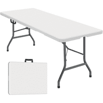 Glyveris Tables,6 ft Folding Table, Foldable Dining Table, White Plastic Table, Lightweight Portable Table, Industrial Workbench for Indoor Outdoor, Picnic, Camping - White