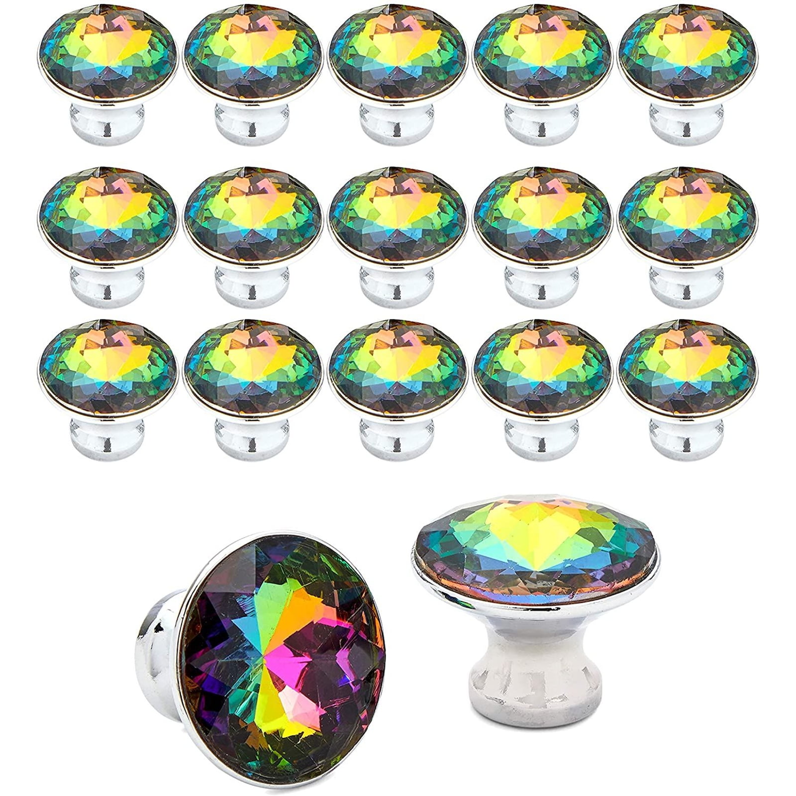 Home Decor Rainbow Drawer Cabinet Knobs Crystal Glass Furniture Door Pull Handle 