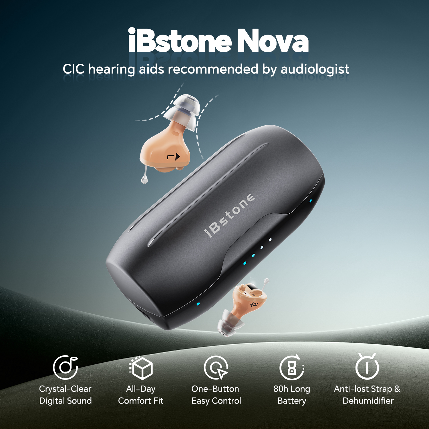 iBstone Nova Hearing Aids for Seniors, Rechargeable, OTC, with Noise Cancelling, Beige, Pair