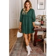 thumbnail image 3 of Women's Blackish Green Embroidered Eyelet Mini Dress with 3/4 Puffy Sleeves | L, 3 of 5