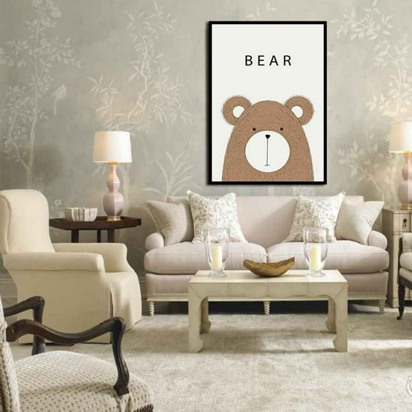 Cartoon Cute Bear Animals with bear painting Letters Simple Style A3 Canvas Art Printed Oil Paintings Posters Pictures