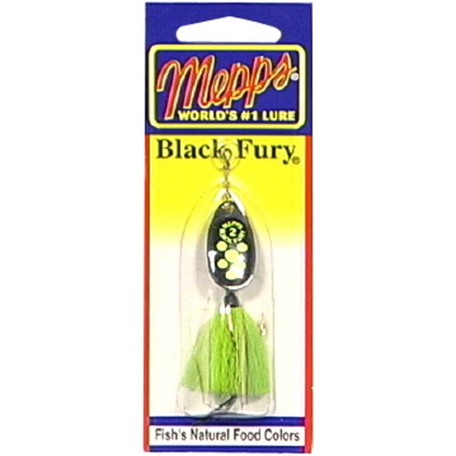 (2 pack) Mepps Black Fury Dressed Treble Inline Spinner, Black & Chartreuse, 1/6 oz