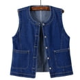 thumbnail image 3 of APEXFWDT Women’s Plus Size Denim Vest Round-Neck Button-Up Cropped Vest Sleeveless Denim Jacket for Casual & Streetwear，L,Dark Blue, 3 of 4