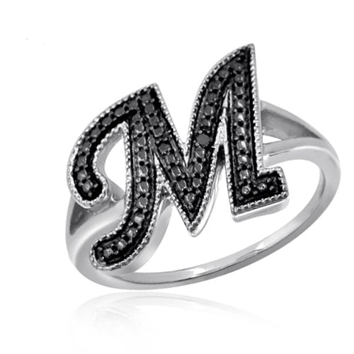 JewelersClub Black Diamond Sterling Silver Initial Spell It Out Ring ...