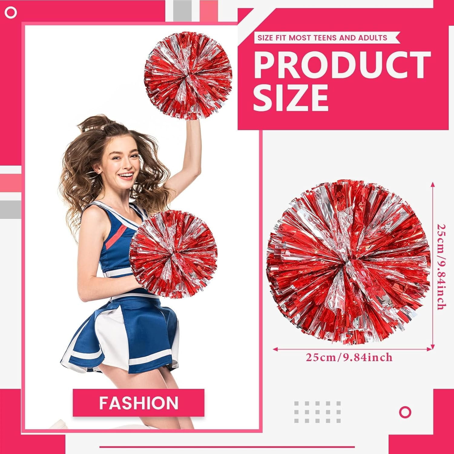 Zhangyh Pom Poms Cheerleading,Fluffy Cheerleader Pompoms with Finger Friendly Ring,Metallic Pom Poms Cheerleading for Celebration (Blue, 4 Pack)