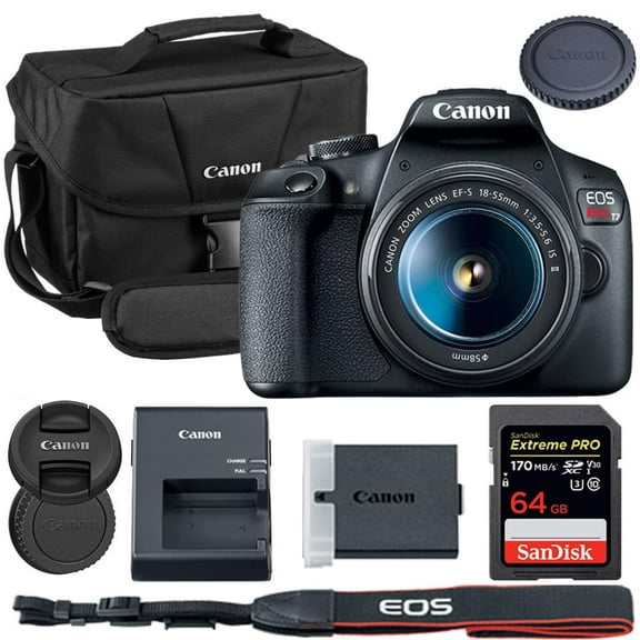 Canon EOS Rebel T7 DSLR Camera with 18-55mm Lens Bundle with Canon 200ES EOS Shoulder Bag   64GB Extreme PRO Memory Card