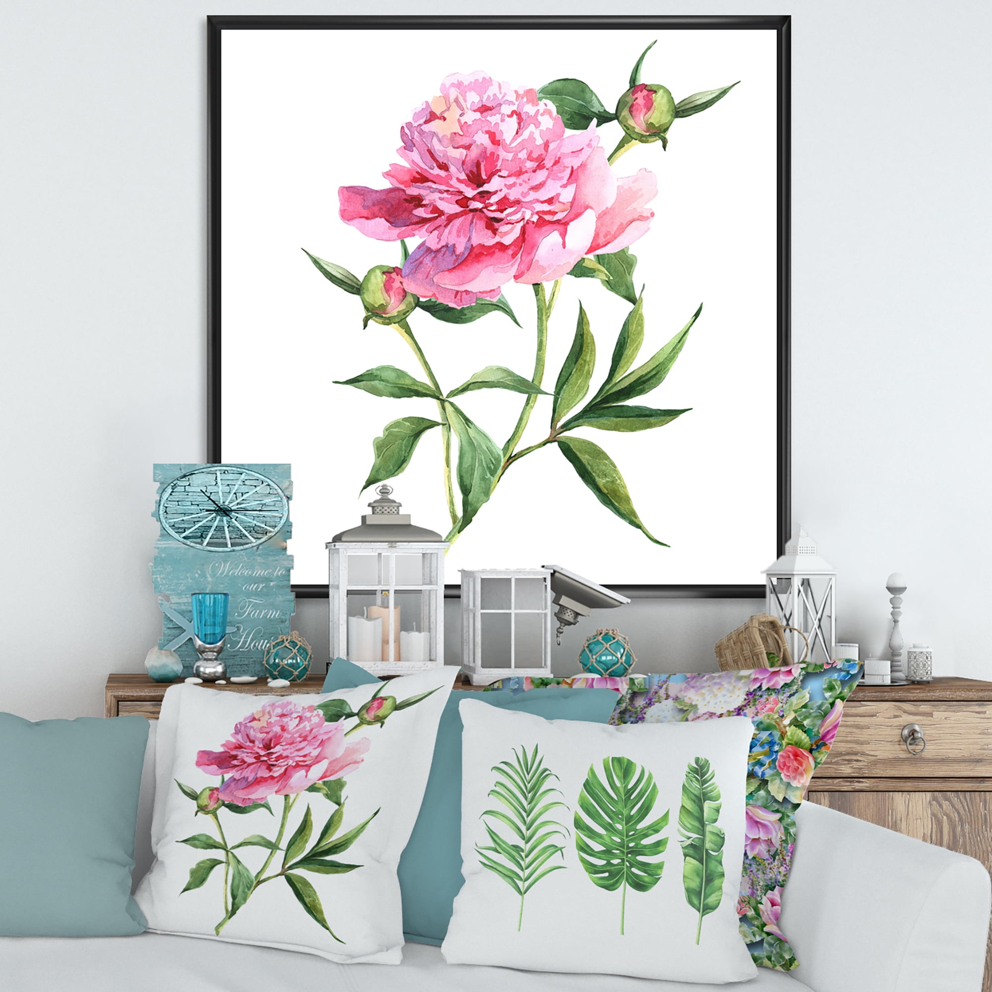 Designart 'Ancient Pink Peonies' Traditional Framed Canvas Wall Art Print