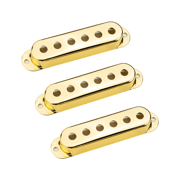 LOOKSEVEN 3Pcs Gold 48mm/48mm/48mm Pole Spacing Brass SSS Single Coil Pickup Covers for Strat Style Electric Guitar