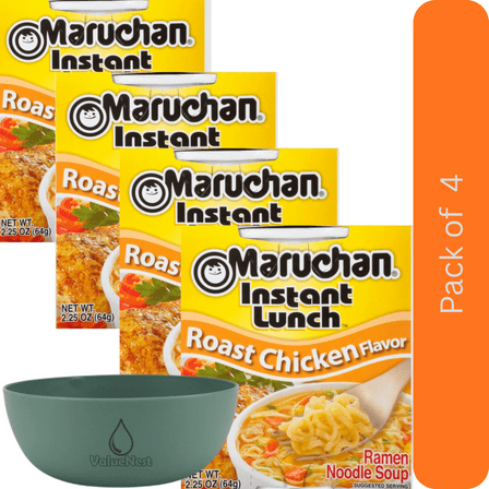 Maruchan Instant Lunch Ramen Noodles Roast Chicken 2.25 oz Cup, 4 Pack with Bowl by Value Nest