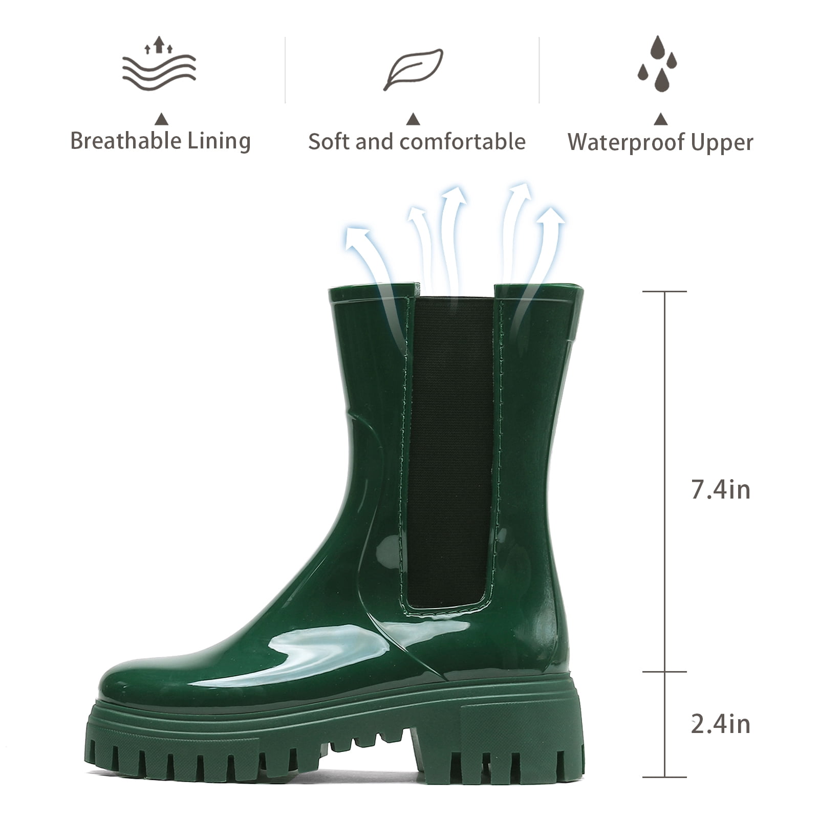 Lcamaw Rain Boots for Women, Waterproof PVC Rubber Garden Boots Womens Chelsea Boots Short Platfrom Rain Boots, Anti-Slip Elastic Slip On Rainboots Garden Rain Shoes for Yard Farm Outdoor Work