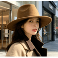 thumbnail image 4 of Wide Fedora Wool Hat for Women Men, Classic Trendy Panama Style Dress Hat, Fashion Party Travel Outdoor Formal Fedora Hat,Kh, 4 of 5
