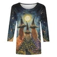 thumbnail image 3 of Womens Tops Halloween 3/4 Length Sleeve Shirts Fashion Halloween Printed Plus Size Tunic Tops Blouses Fall Casual Round Neck Pullover Halloween Holiday Costume TShirt, 3 of 5