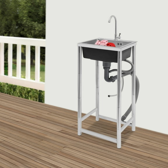 Stainless Steel Sink with Faucet, Free Standing Utility Sink, Single Bowl Commercial Sink