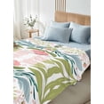 thumbnail image 4 of Boho Green Flower Full Size Flat Sheet, Wrinkleproof & Fadeproof Cooling Flat Bed Sheet Only, Botanical Watercolor Leaf Floral Breathable Soft Bedding Top Sheets 81 x 96 Inches, 4 of 8