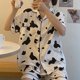 thumbnail image 5 of Conjunto de pijamas de verano, transpirable, agradable para la piel, informal, suelto, lindo, con botones, manga corta, ropa de dormir para el hogar, patrón de vaca lechera M 150-163 cm 35-45 kg, 5 of 8