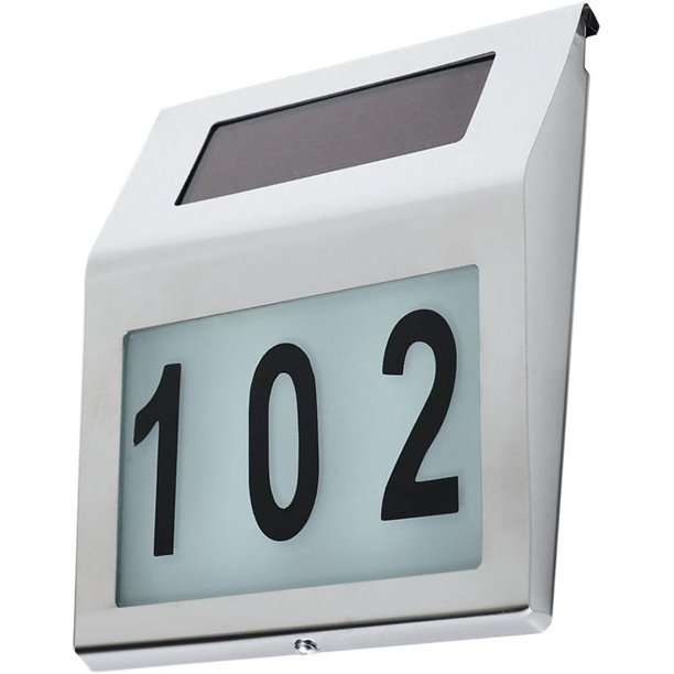 Letrero de dirección solar elegante, placa de número de casa impermeable que funciona con batería recargable, detección automática de día y noche para exteriores, fácil instalación Letrero de número