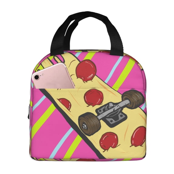 Skateboard Pizza Stripes Insulated Lunch Bag for Women Men , Reusable Cute Lunch Bags for Picnic School Work Office Red