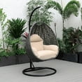 thumbnail image 2 of LeisureMod Charcoal Wicker Indoor Outdoor Bedroom Patio Hanging Egg Swing Chair with Stand and Cushion Beige, 2 of 10