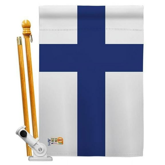 Americana Home & Garden AA-CY-HS-140085-IP-BO-D-US18-AG 28 x 40 in. Finland Flags of the World Nationality Impressions Decorative Vertical Double Sided House Flag Set & Pole Bracket Hardware Flag Set