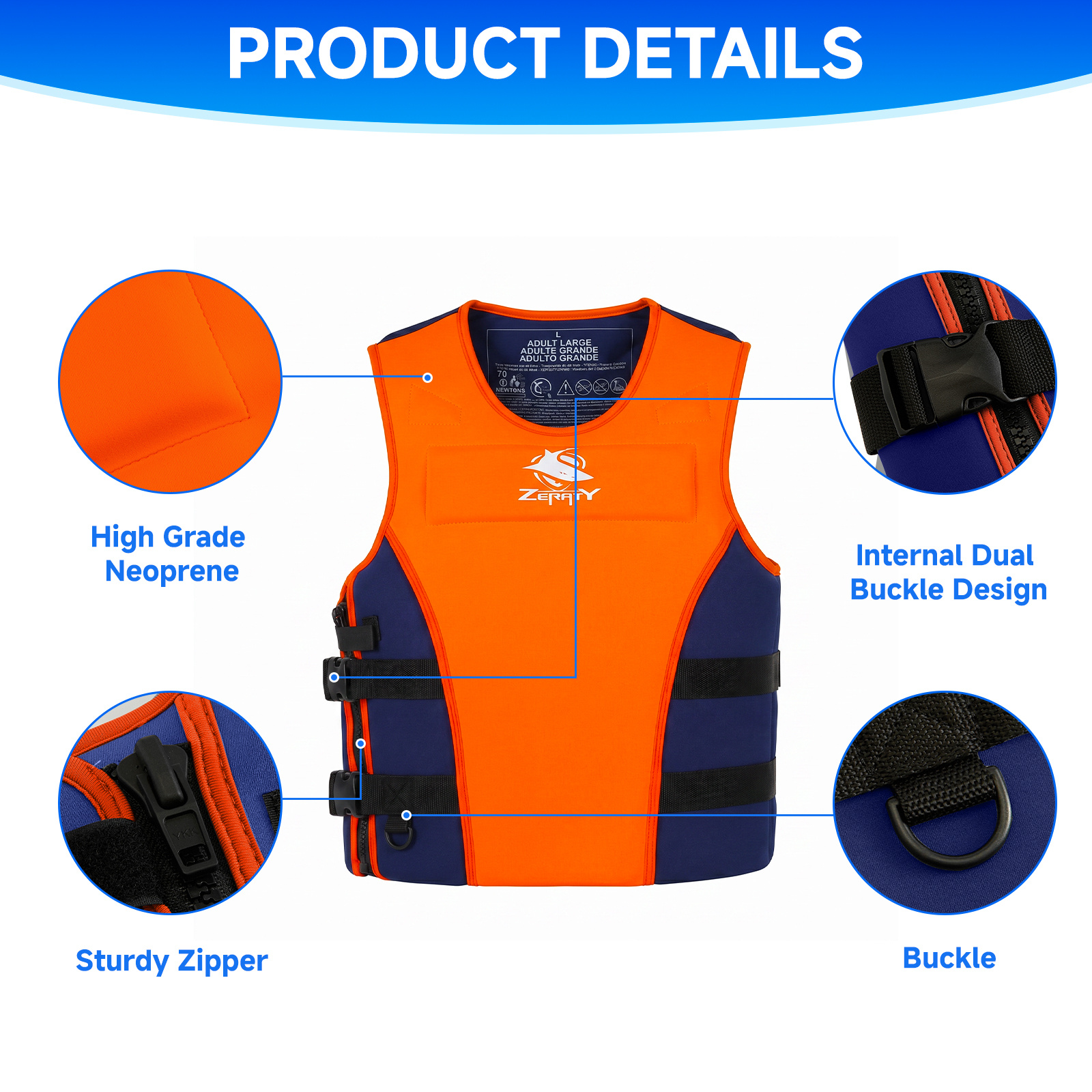 Zeraty Men Impact Vest Life Jacket, Orange photo 5