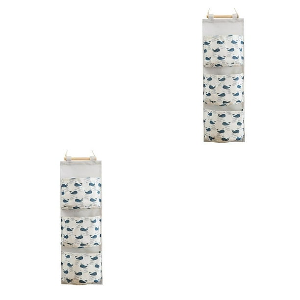 Toystoory Bolsa de almacenamiento colgante de lino y algodón, 3 bolsillos, bolsa colgante para armario montada en la pared, bolsa de pared, organizador de ballena 2piezas Toystoory CBP145652