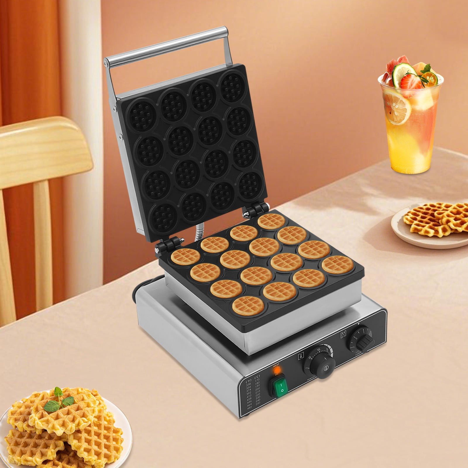 16-Grid Commercial Mini Waffle Maker 1750W Nonstick Electric Fast Waffle MakingUsed In Bakeries, Restaurants, Kiosks, Canteens, Snack Shops