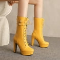thumbnail image 7 of Xfvqtps Womens Chunky Flatform Ankle Boots Belt Buckle Strap Lace up Design Thick Sole High Heel Boots for Winter Fashion Streetwear Yellow, 7 of 7