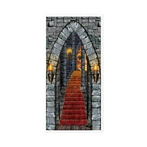 Beistle Indoor/Outdoor Plastic Castle Entrance Door Cover for Medieval Theme Decoration Halloween Party Supplies, 30" x 5', Multicolored