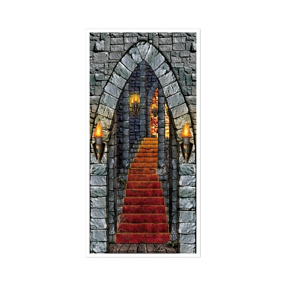 Beistle Indoor/Outdoor Plastic Castle Entrance Door Cover for Medieval Theme Decoration Halloween Party Supplies, 30" x 5', Multicolored